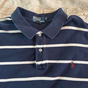 Polo by Ralph Lauren Men’s XXL Navy Blue White Striped Polo Shirt 100% Cotton